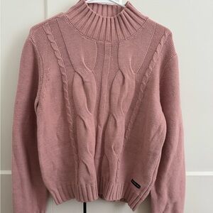 Calvin Klein Jeans Dusty Rose Cable Knit Turtleneck Sweater